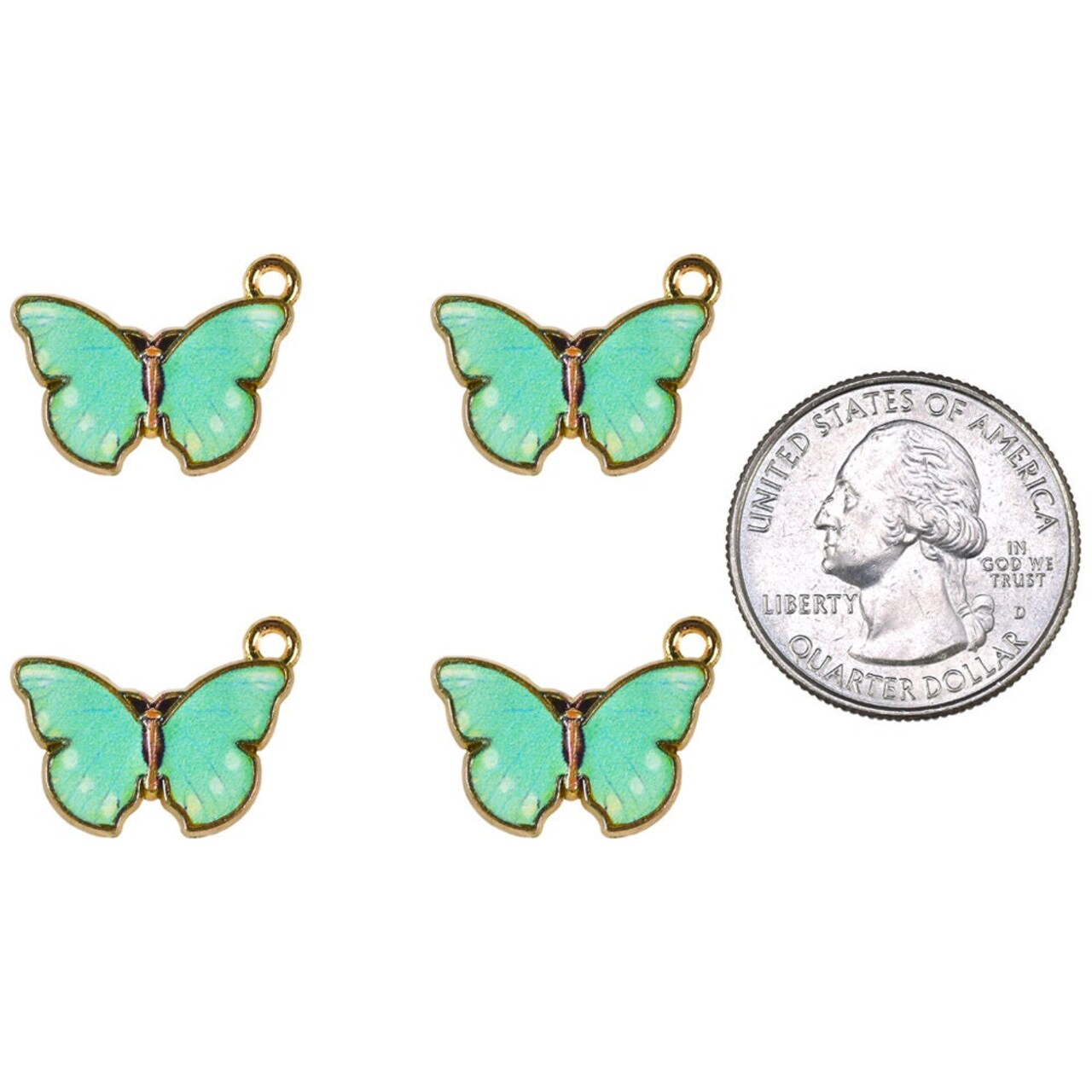 Gold Finish Butterfly Charms with Mint Green Inlay - Set of Four - XXX - ZG-C29